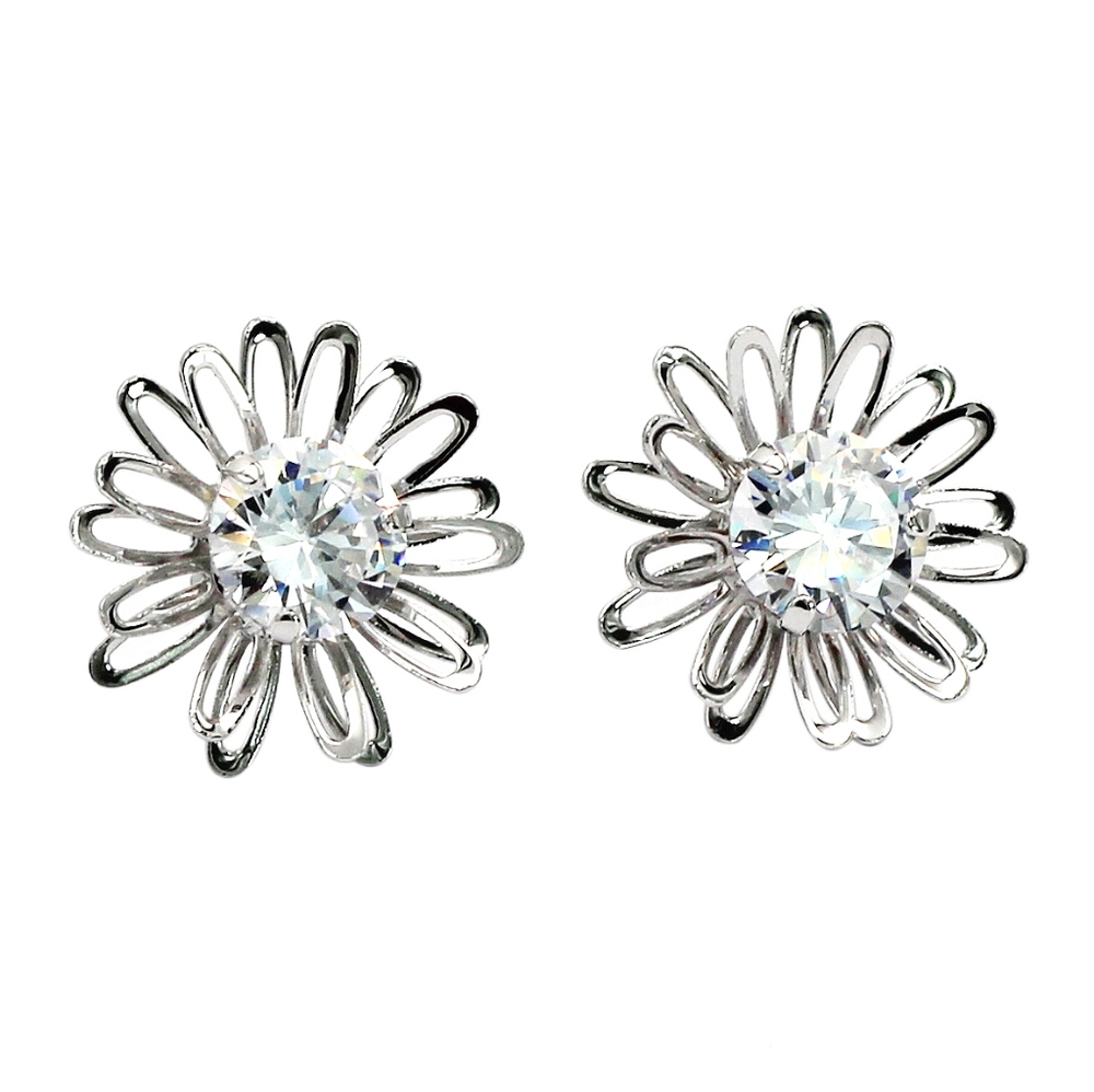 Silver cute daisy crystal earrings
